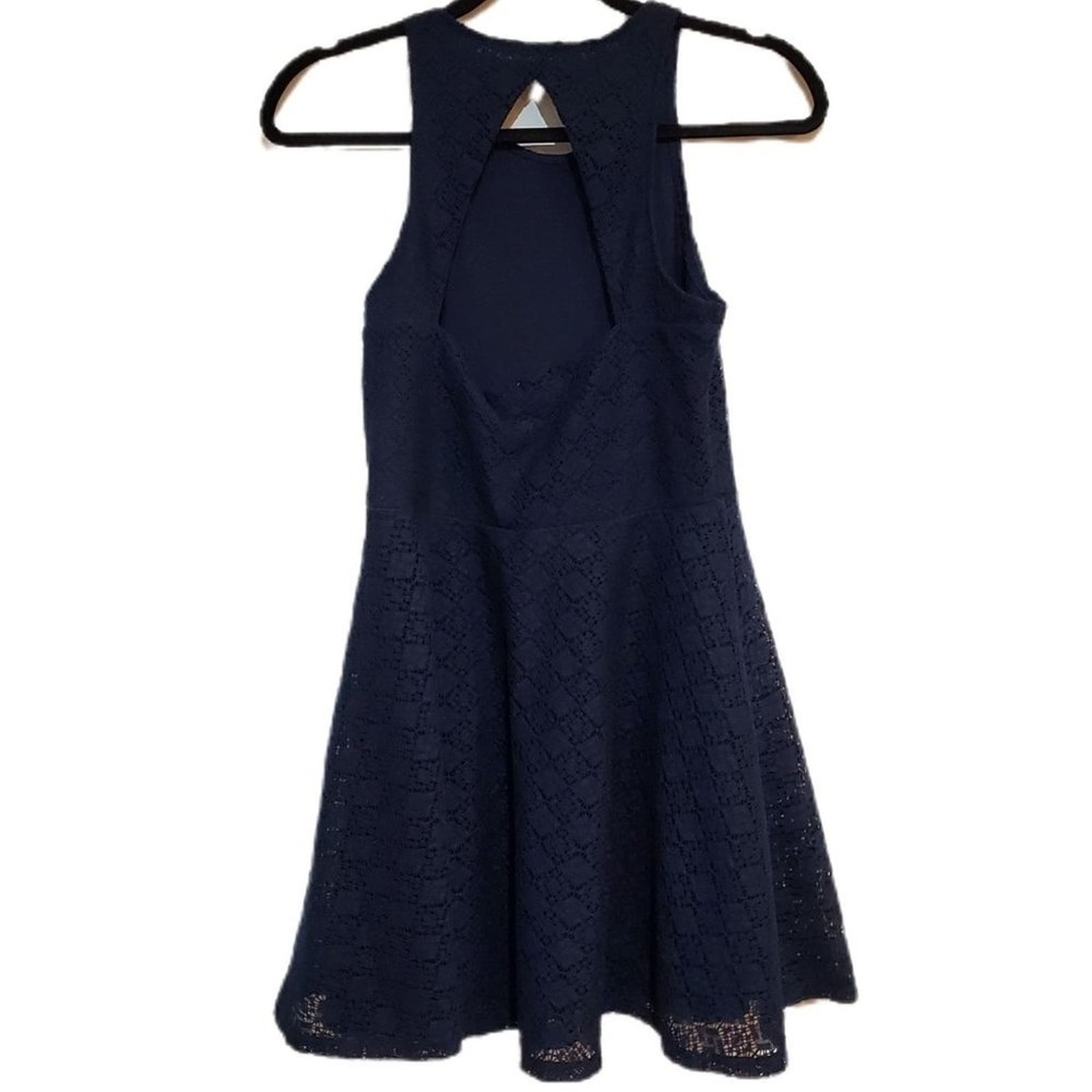 Navy Blue A Line Crochet Halter Dress Aeropostale Keyhole Back Size Medium